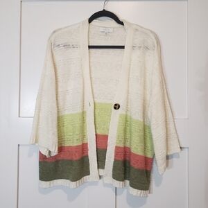 New Directions Cardigan 3/4 Sleeves Knit Sweater Off White Greens Orange Size XL
